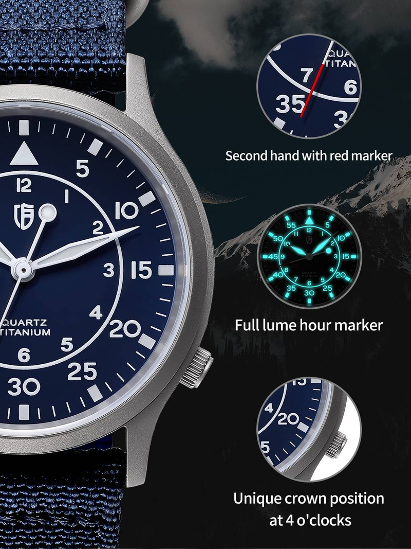 BERNY Titanium Watches For Men Unisex Military Sport Nylon Strap Luminous Analog Quartz Field Watch 5ATM Waterproof Army Tactical Casual Wristwatch_voghion.com