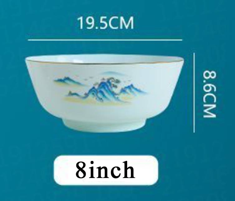 Celadón con trazas de oro: Serie "Hogar con una montaña dorada" - Cuencos y platos de celadón de estilo chino de 20 cm para uso doméstico_voghion.com