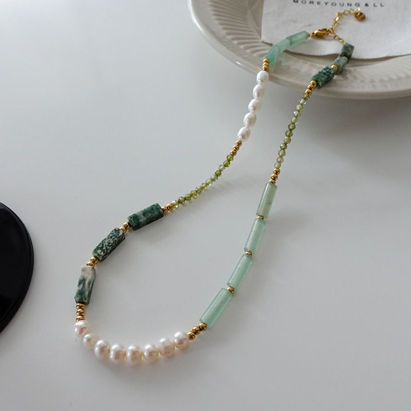 Women's Jewelry Natural Blue Amazonite Necklace With Waterdrop Pendant, Boho Beaded Chain For Casual Wear, Stylish Layering Piece Beaded Jewelry_voghion.com