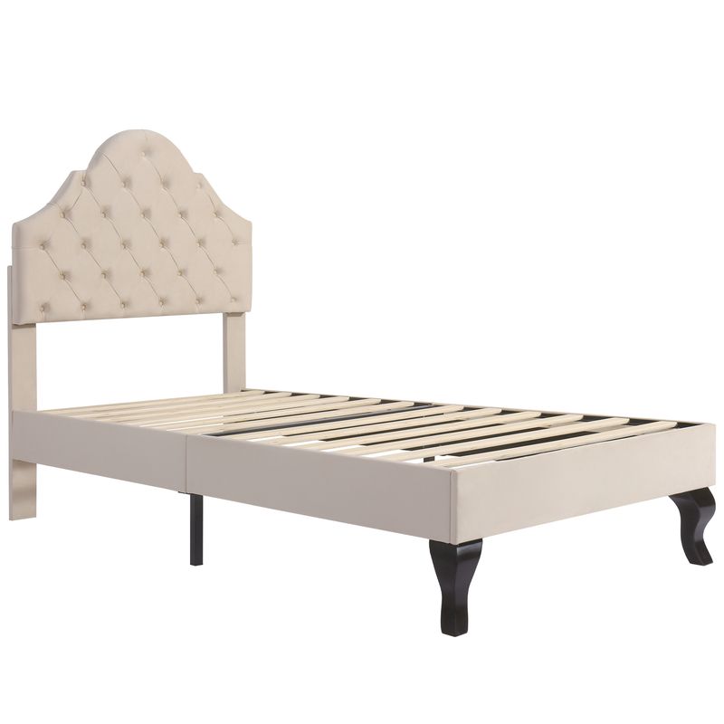 Polsterbett 90x200cm Con Verstellbarem Kopfteil, Samt, Beige_voghion.com