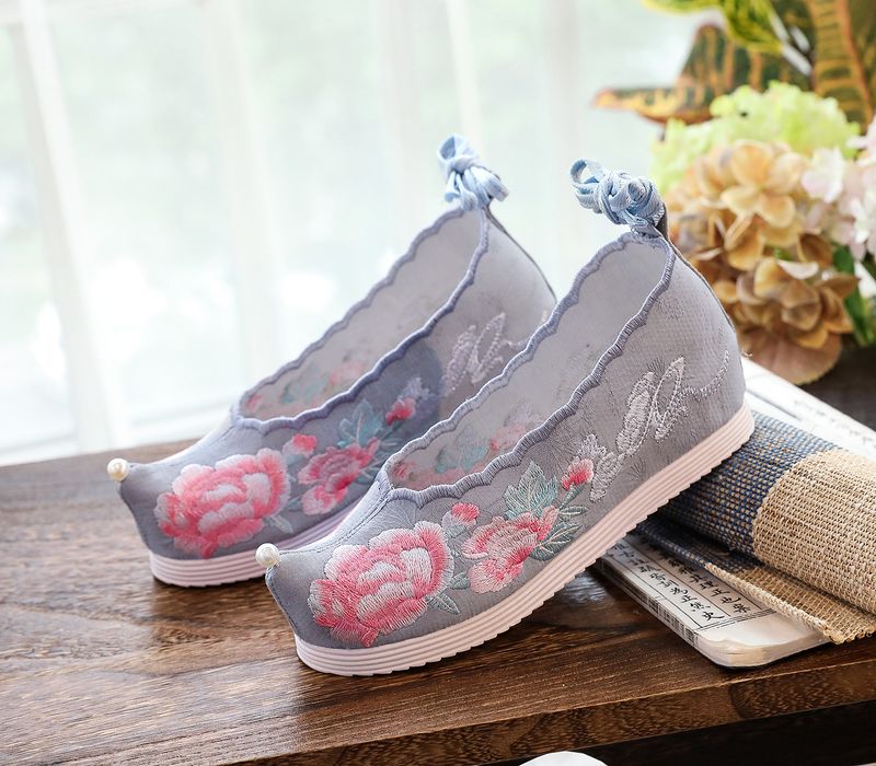 Schleife im Hanfu-Stil für Damen, bestickte, erhöhte Zehenpartie, antike Kostüm-Stoffschuhe, Studenten_voghion.com
