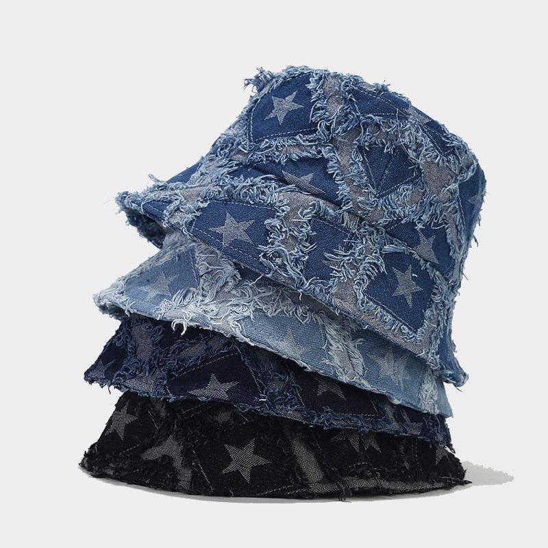 Heißer Verkauf 2024 Herbst Winter Denim Stern Stickerei Warme Fischer Eimer Hut Im Freien Reise Sonne Kappe Für Männer Und Frauen 208_voghion.com