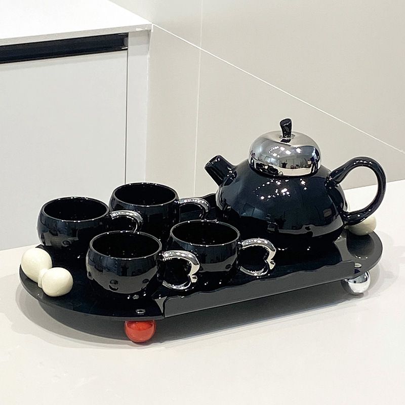 Home Furniture High value ceramic water set tea set simple creative home living room entertaining drinking water cup kettle teapot teacup_voghion.com