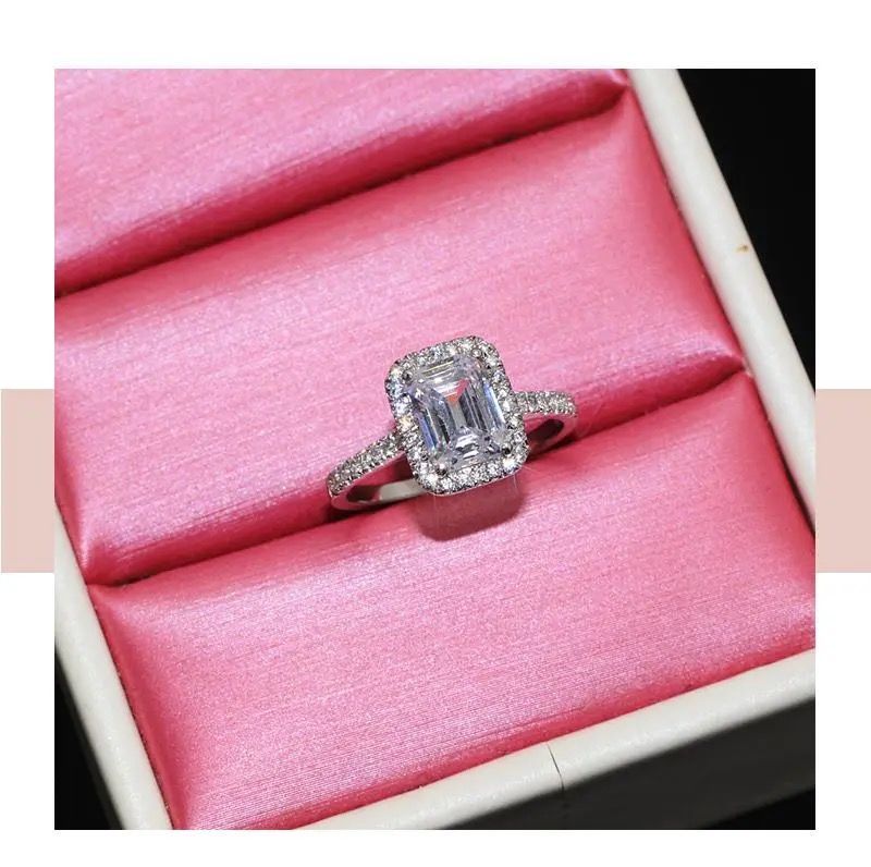 Anello da sposa con diamanti quadrati in oro bianco 18 carati, da donna, principessa, con diamanti, alla moda, con personalità, a forma di uovo di piccione, colore D, anello Premium Sense_voghion.com