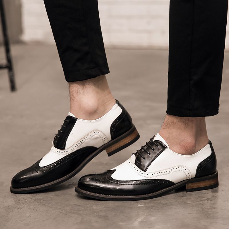 Nuove scarpe brogue in pelle color-block in stile coreano, invernali, casual, di grandi dimensioni, con rialzo in altezza, a punta, da uomo, formali_voghion.com