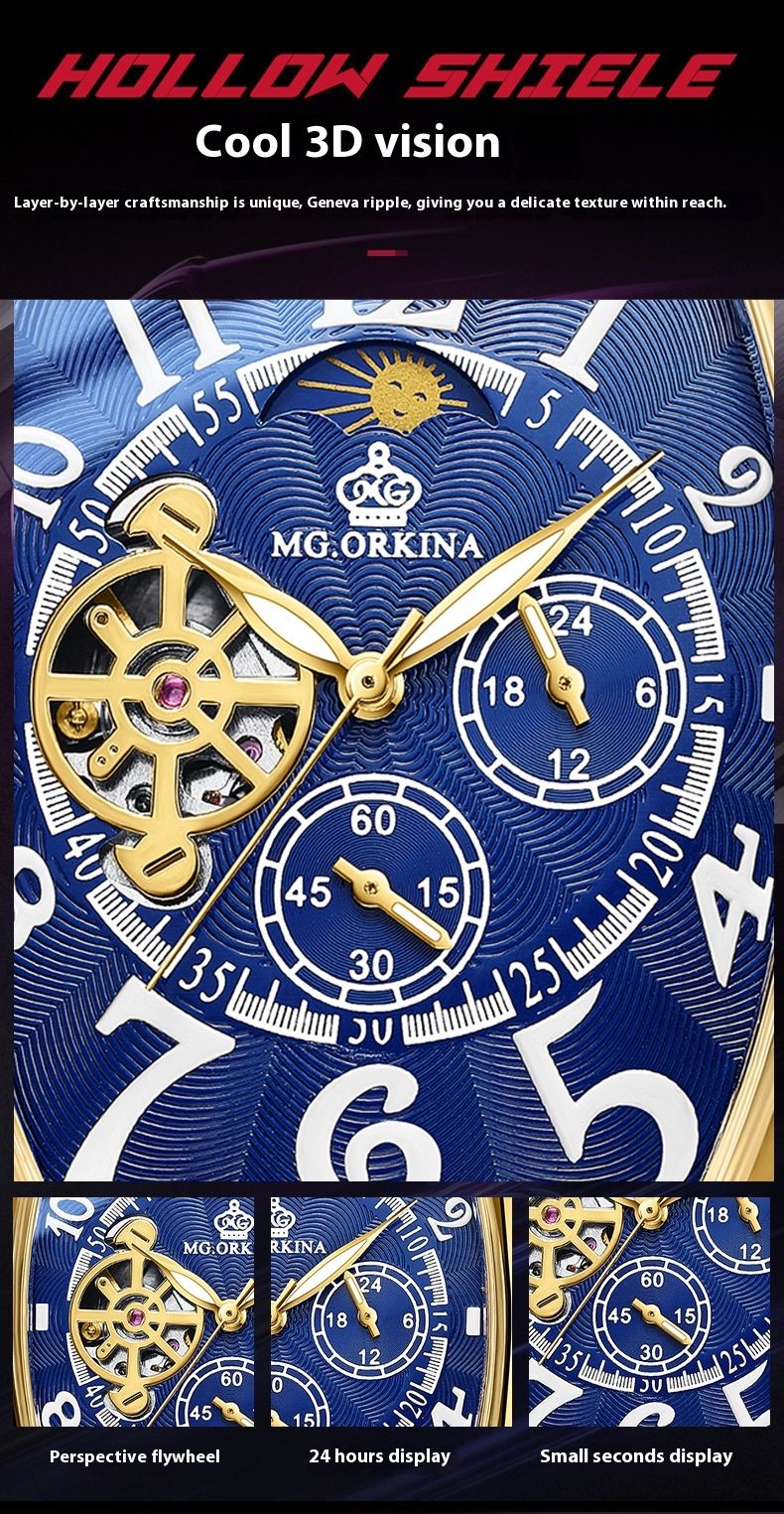 New light luxury tonneau exquisite type waterproof skeleton fashion personality hundred automatic mechanical watch men_voghion.com