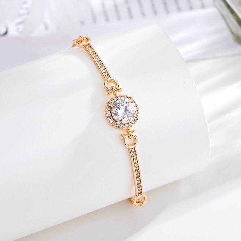 Pulseira feminina com pingente de diamante redondo e joia de coração, luxuosa, simples, com design de nicho, pulseira de personalidade_voghion.com