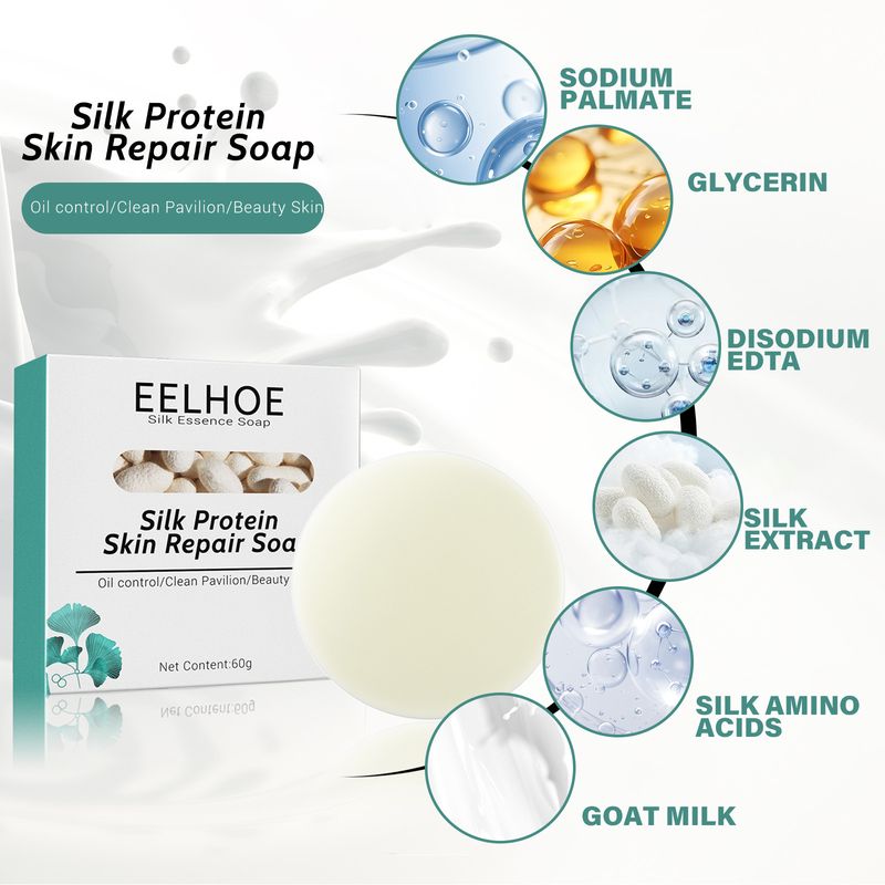 EELHOE Silk Protein Mask Soap (Square Version) Deeply Cleanses And Repairs The Skin, Moisturizes And Rejuvenates The Skin. Silk Goat Milk Cleansing Soap_voghion.com