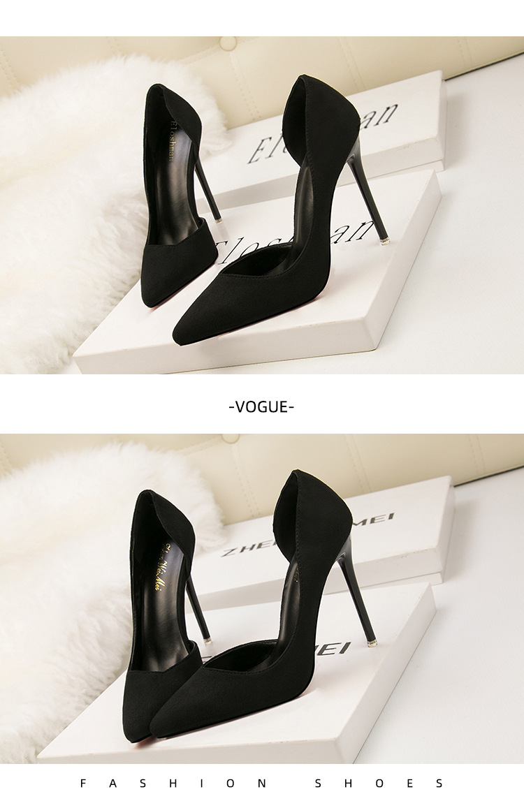 8915-3 Korean version fashionable and minimalist slim high heeled suede for slimming effect, shallow mouthed pointed_voghion.com