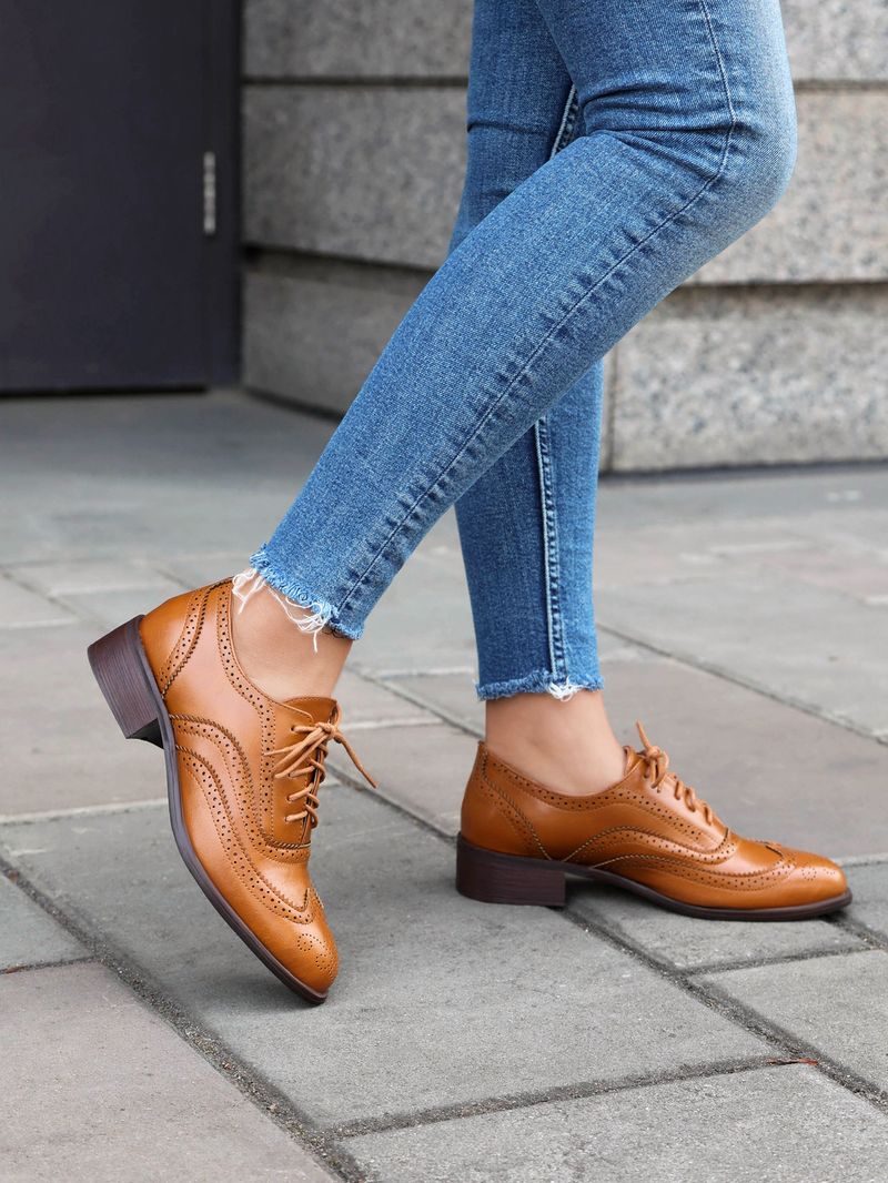Plus-size lente enkel schoenen vintage Britse kleur contrast Braddock diepe veterschoenen damesschoenen_voghion.com