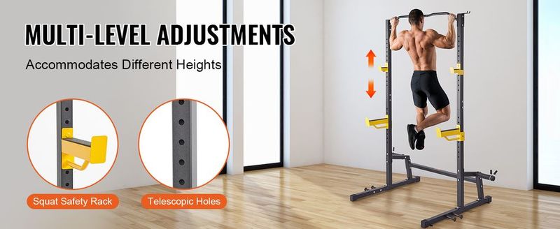VEVOR Squat Stand Power Rack, Multi-Functional Power Rack With Pull Up Bar, Hook, And Weight Plate Storage Attachment, Adjustable Power Rack Cage, Steel Exercise Squat Stand For Home Gym Equipment_voghion.com