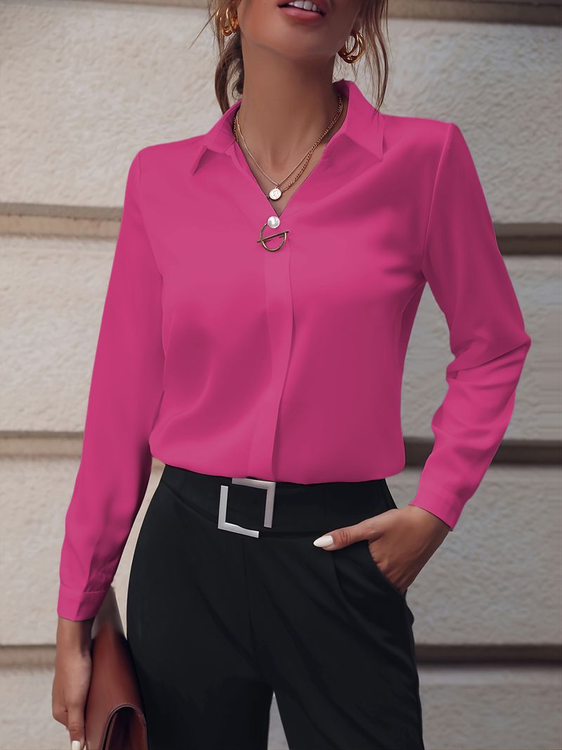 Verve Commuting - Camicia da donna versatile, semplice, tinta unita, a maniche lunghe, di media lunghezza, taglia comoda_voghion.com