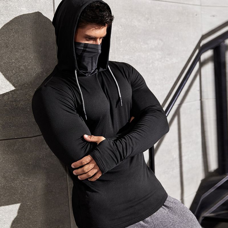 Maglietta fitness con cappuccio da uomo 2025, tinta unita, sportiva, casual, a maniche lunghe, traspirante e anti-sudore_voghion.com