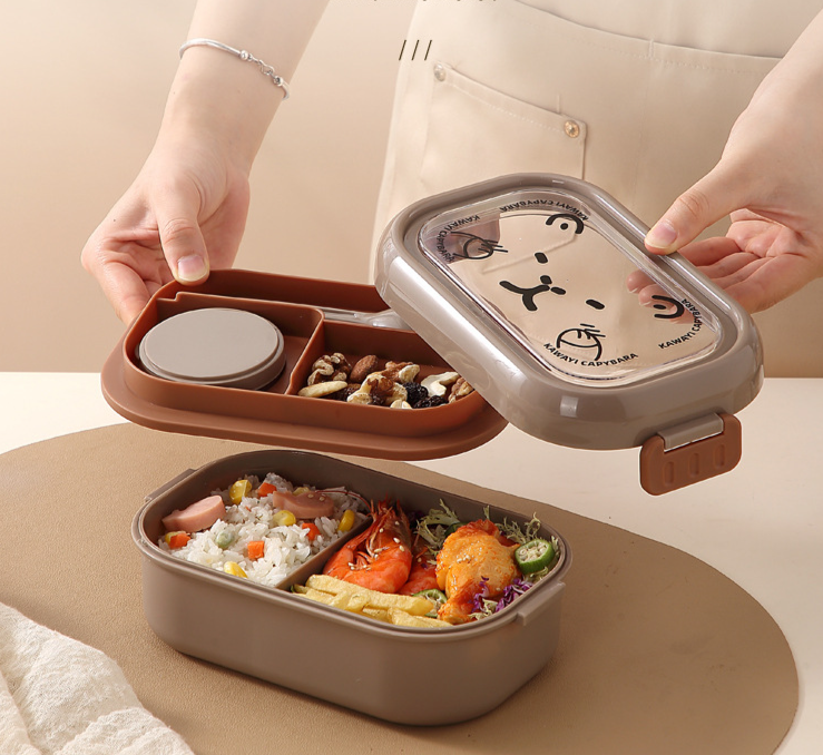 Bento per studenti, contenitore per il pranzo portatile con frutta e salsa, per bambini, in plastica, modello Kapibara_voghion.com