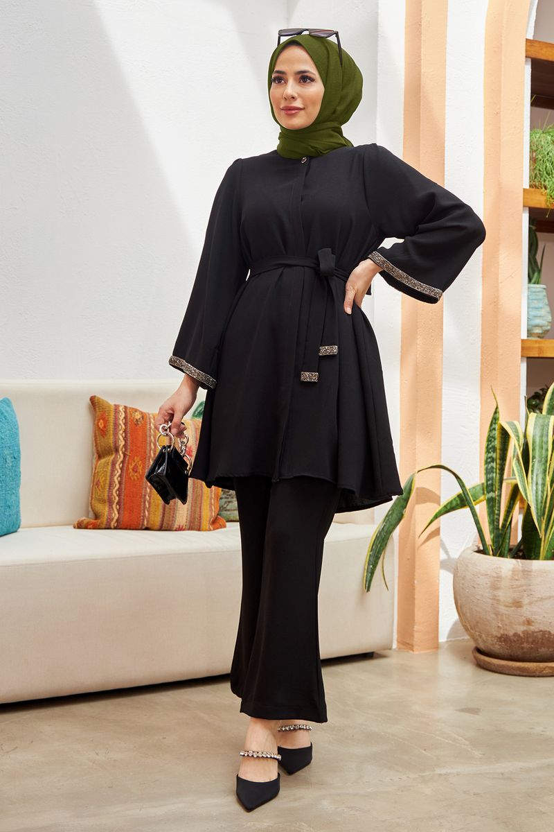 Damenbekleidung Muslimische Damenmode Hot Diamond Loose Top Schlaghose 2-teiliger Anzug_voghion.com