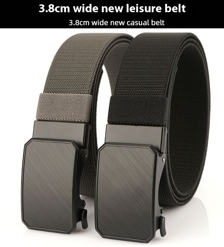 2024 New 3.8CM Automatic Buckle Nylon Elastic Belt For Men's Business, Simple Weaving, Thick Non Perforated Waistband_voghion.com