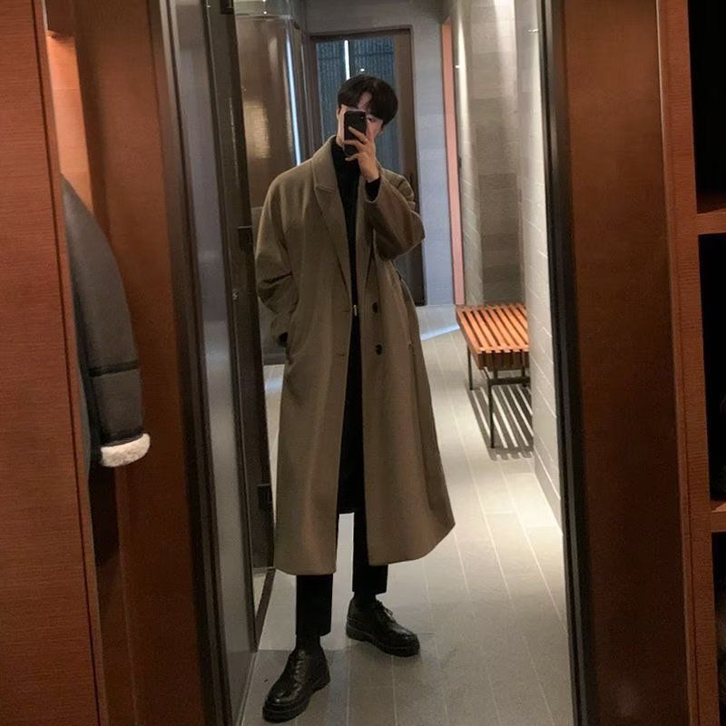 Men’s Double-Layer Wool Overcoat – Korean Style Long Trench Coat With Premium Feel_voghion.com