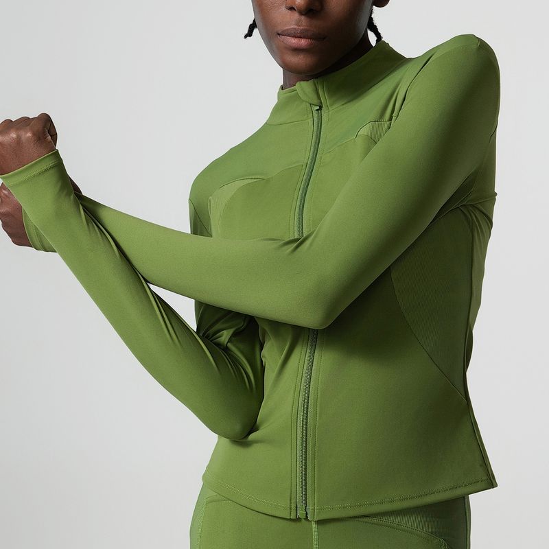 New2024 high-end Sexy Yoga top, women's oversized elastic and fitness suit jacket, stand up collar zipper, long sleeved sports top _voghion.com