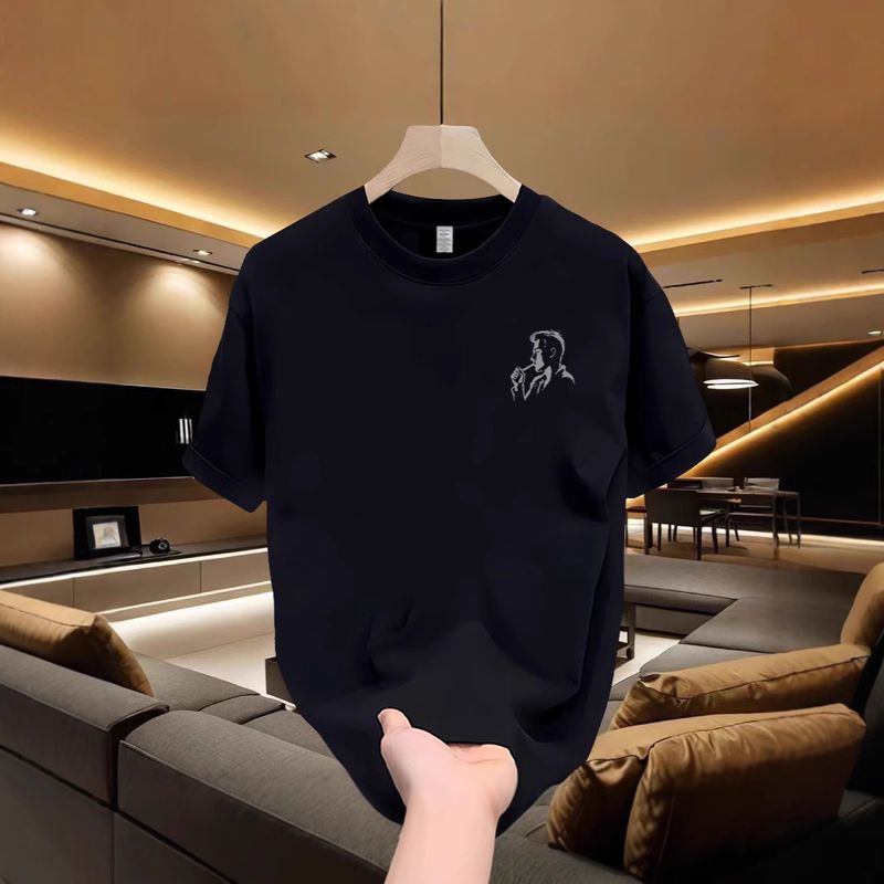 Maglietta a maniche corte da uomo con design alla moda, stile casual e stampa, stile estivo americano, semplice e versatile._voghion.com