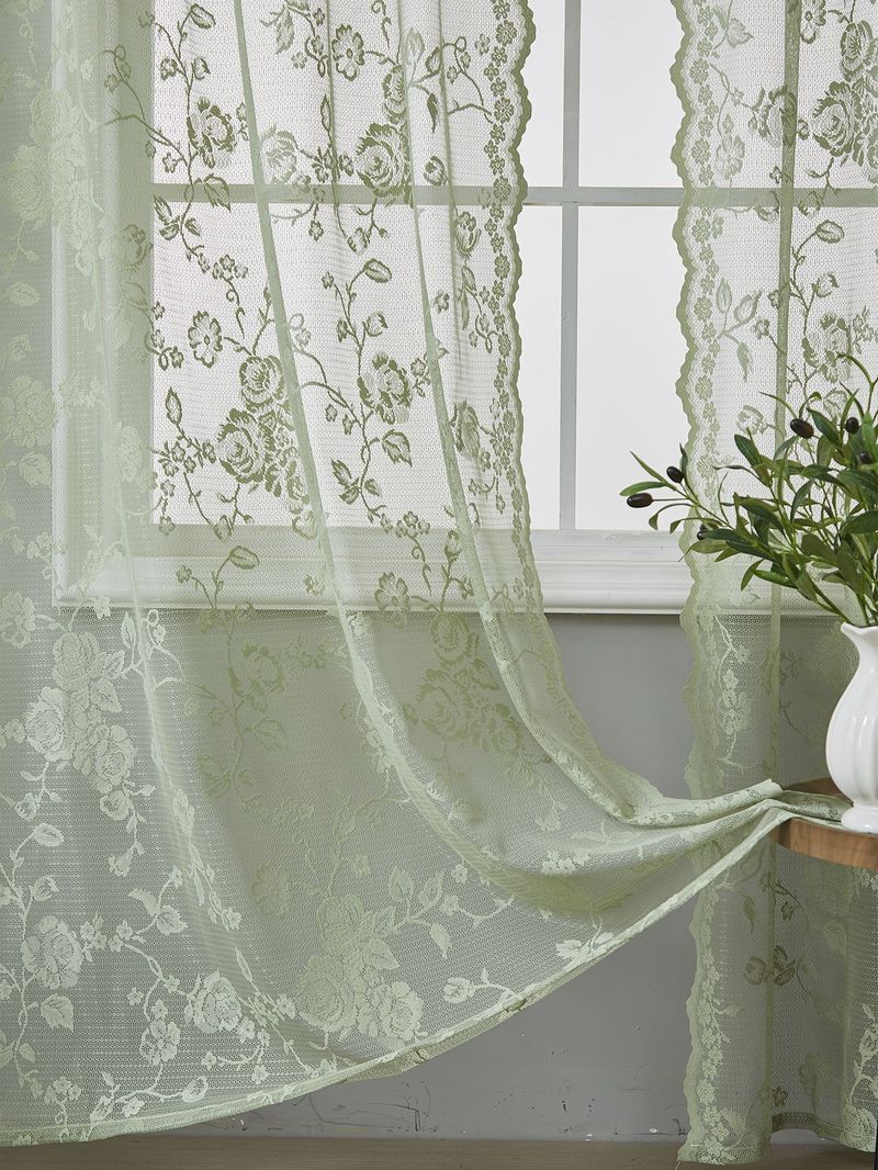 Green Kitchen Gauze Curtains Retro Light Transmitting French Double Layer Lace Bedroom Partition Curtains Bay Window Curtains_voghion.com