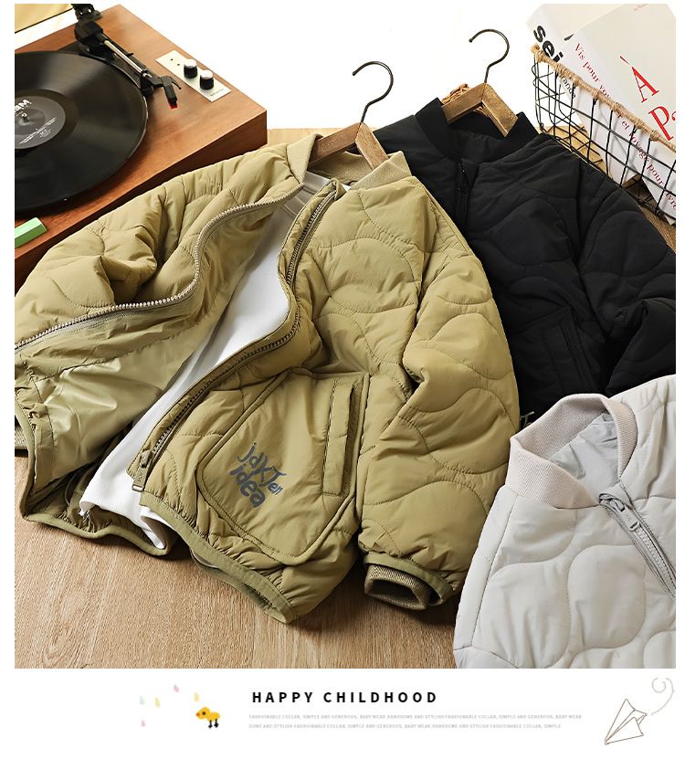 Giacca da baseball in nylon spesso per ragazzi - Cappotto caldo con scollo a V e cerniera, maniche lunghe, fodera in poliestere leggero, stampa casual con lettere (110-170 cm)_voghion.com