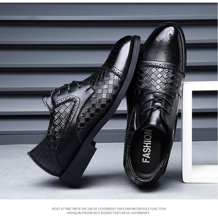 Scarpe eleganti casual da uomo, modello Prince, classiche brogue con punta a coda di rondine, stringate, moderne, formali, in pelle intrecciata_voghion.com