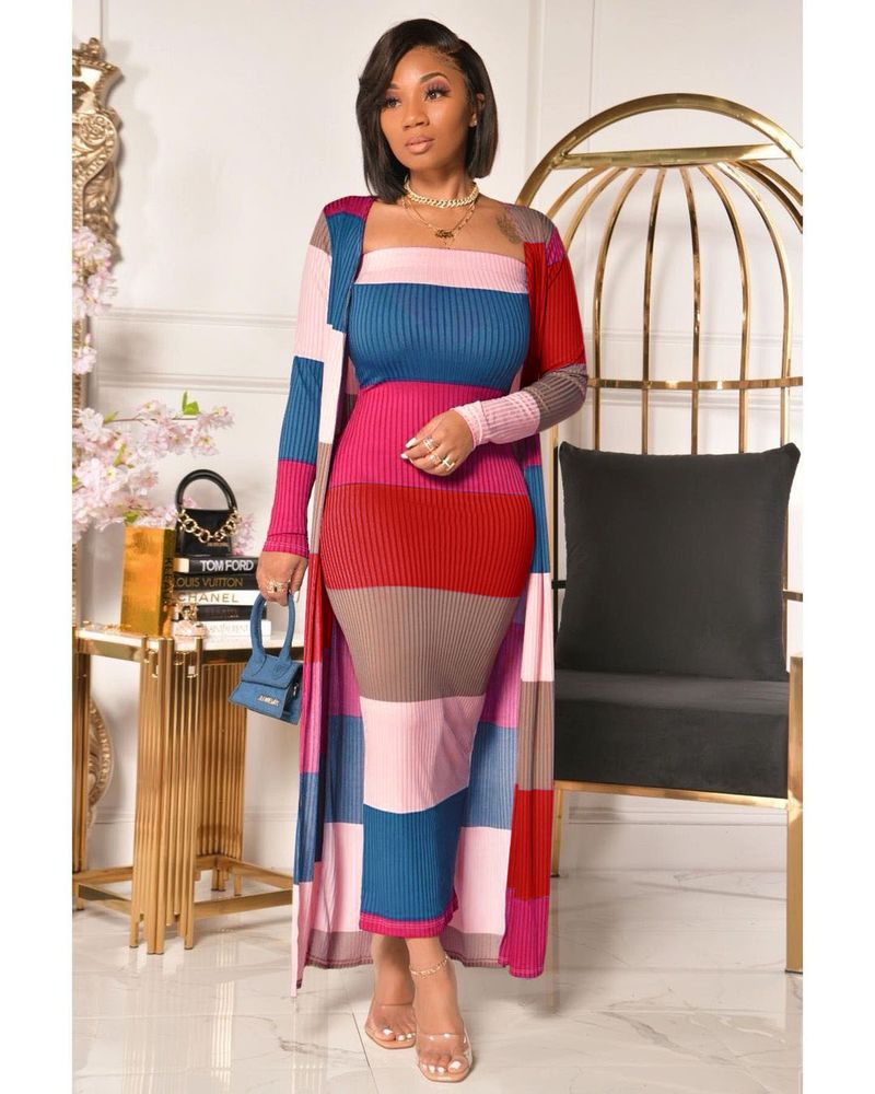 Women's fashion temperament printed multi-color coat two-piece nightclub wear_voghion.com