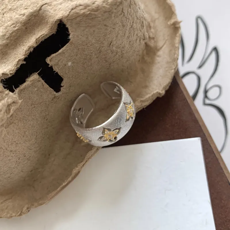 S925 Sterling Silver Four-leaf Clover Zircon Adjustable Size For Women Italian Palace Incense Retro Light Luxury_voghion.com