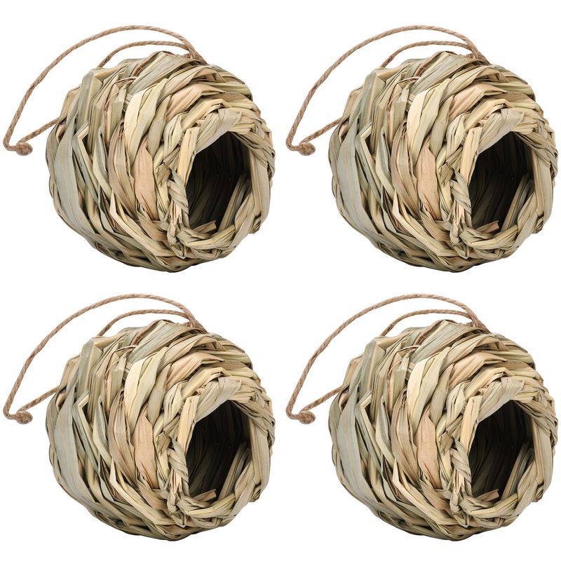 Jaula de pájaros de boca redonda con forma de bola tejida de paja, nido de pájaro, decoración de simulación para jardín al aire libre_voghion.com