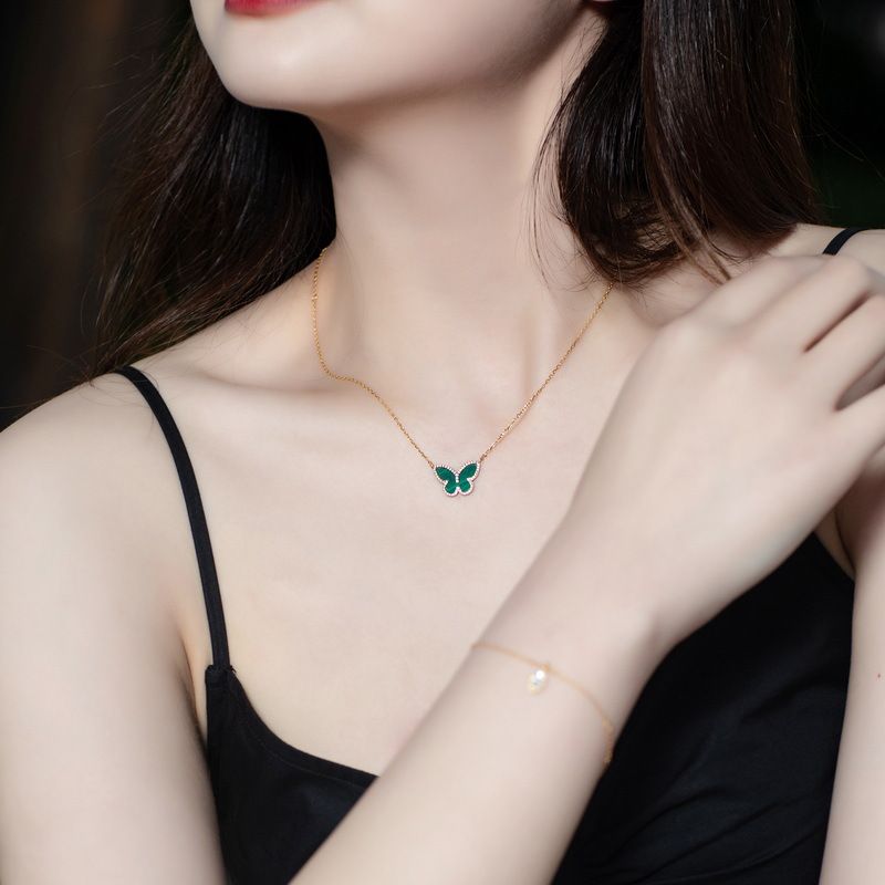 Collana in malachite verde, stile foresta, collana a farfalla in argento sterling S925, bracciale, collana, doppia usura_voghion.com