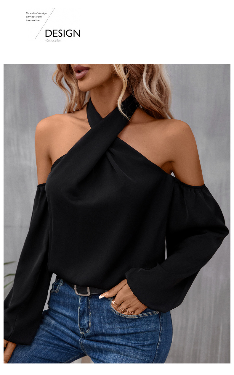 Abbigliamento da donna Camicia tinta unita con spalle scoperte e maniche lunghe_voghion.com