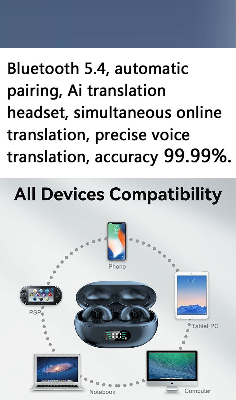 Translator New Ear Hanging Bluetooth Translation Headset Multi Language Translation Learning Travel Translator_voghion.com