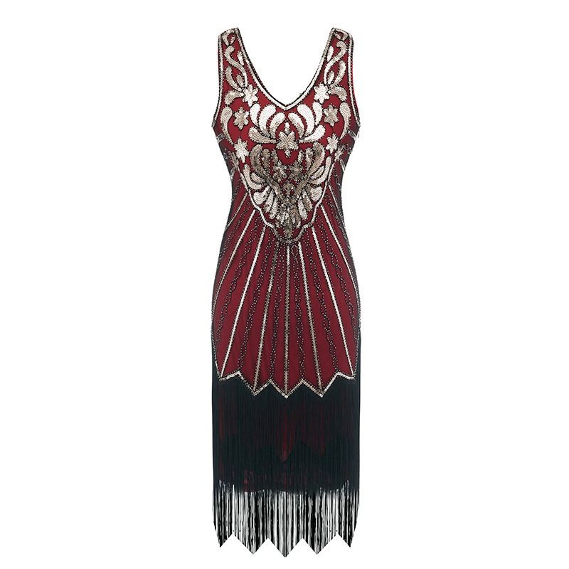 Abito da sera con nappe e paillettes anni '20SV, abito da sera Gatsby, costume da spettacolo teatrale_voghion.com