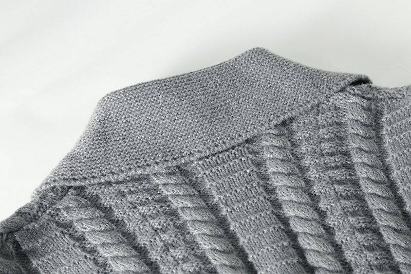 Herren-Strickjacke mit gedrehtem Strickmuster und Revers, einfarbiger Freizeitpullover für Herren, schmal geschnittener Langarmpullover, warme Winterjacke mit offener Vorderseite_voghion.com