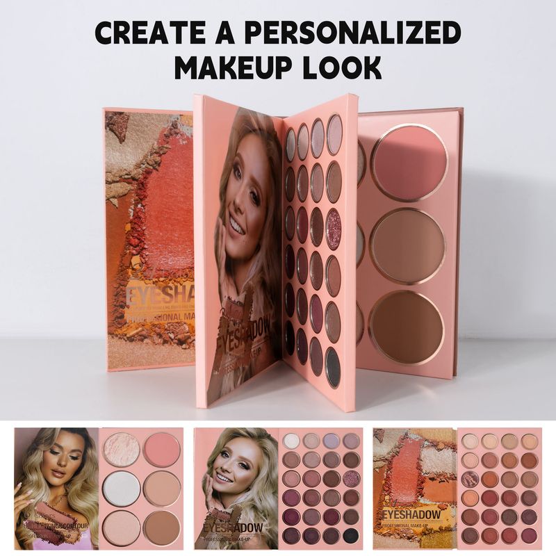 URATM 54-Farben-Lidschattenpalette im Buchstil mit 3 Schichten, Matt und Schimmer, Rouge und Highlighter, alles in einem – hochpigmentiertes, leicht zu verblendendes Make-up_voghion.com