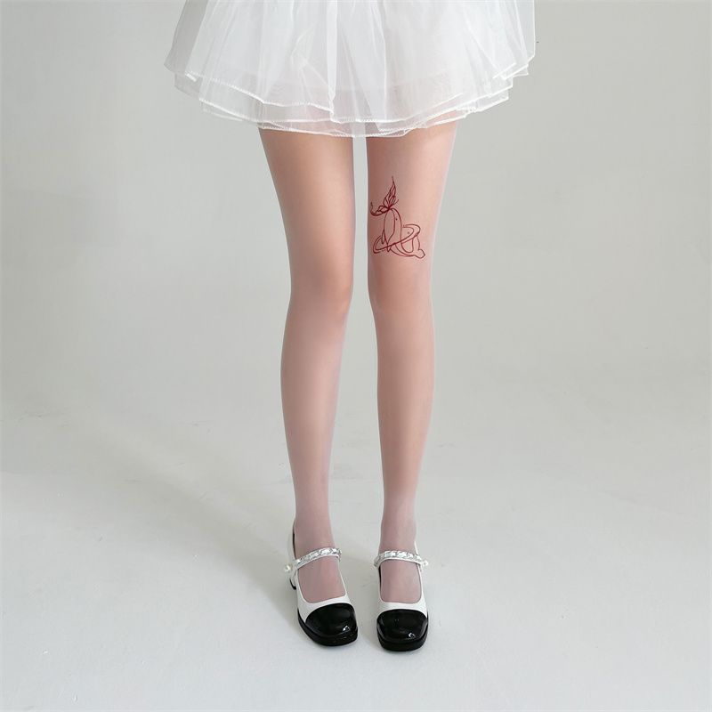 2024 neue weiße Schmetterlingsstrümpfe Damen Sexy Pure Desire Dünne schwarze Seide bedruckte süße Lolita-Socken_voghion.com