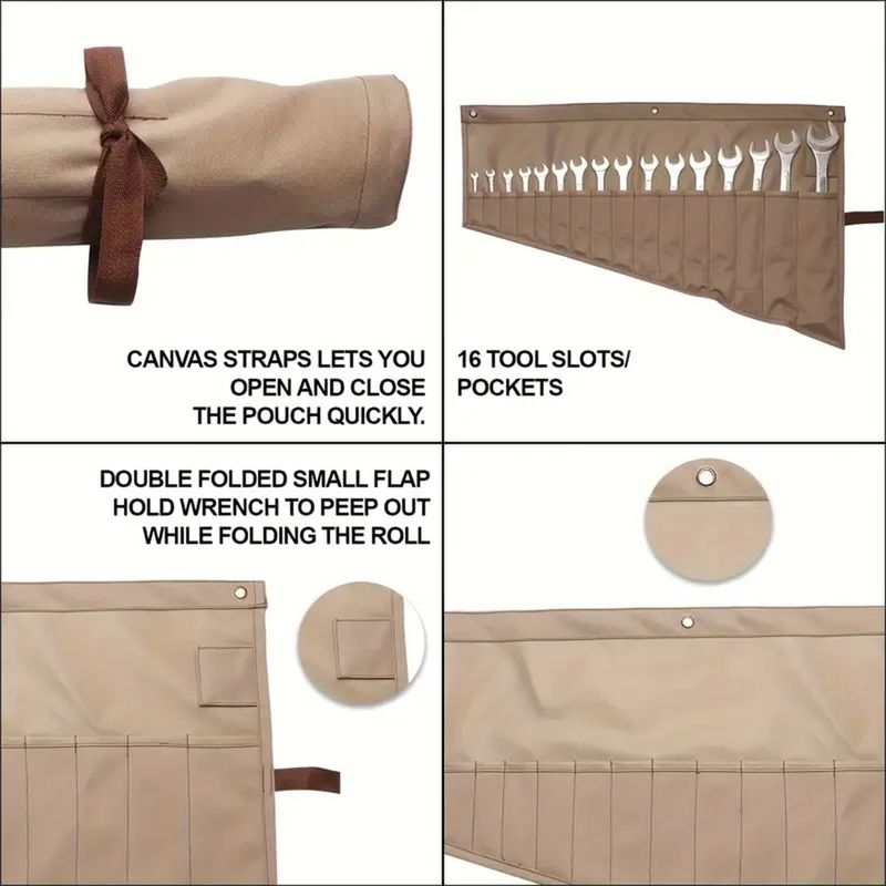 Versatile organizer arrotolabile per chiavi inglesi da 16 tasche: borsa portautensili impermeabile e resistente per un'efficienza in movimento_voghion.com