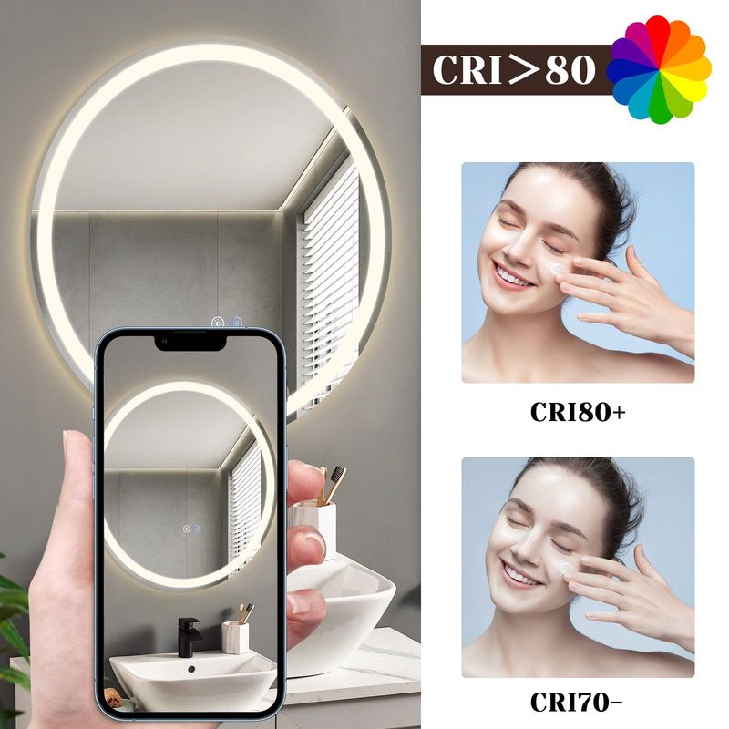 Glitzerlife Spiegel Bad Mit Beleuchtung - LED Badspiegel Rund 70cm Wandspiegel Dimmbar 3000K-6500K IP44 Mit Touch-Schalter Und Entfogger-Funktion Lichtspiegel_voghion.com