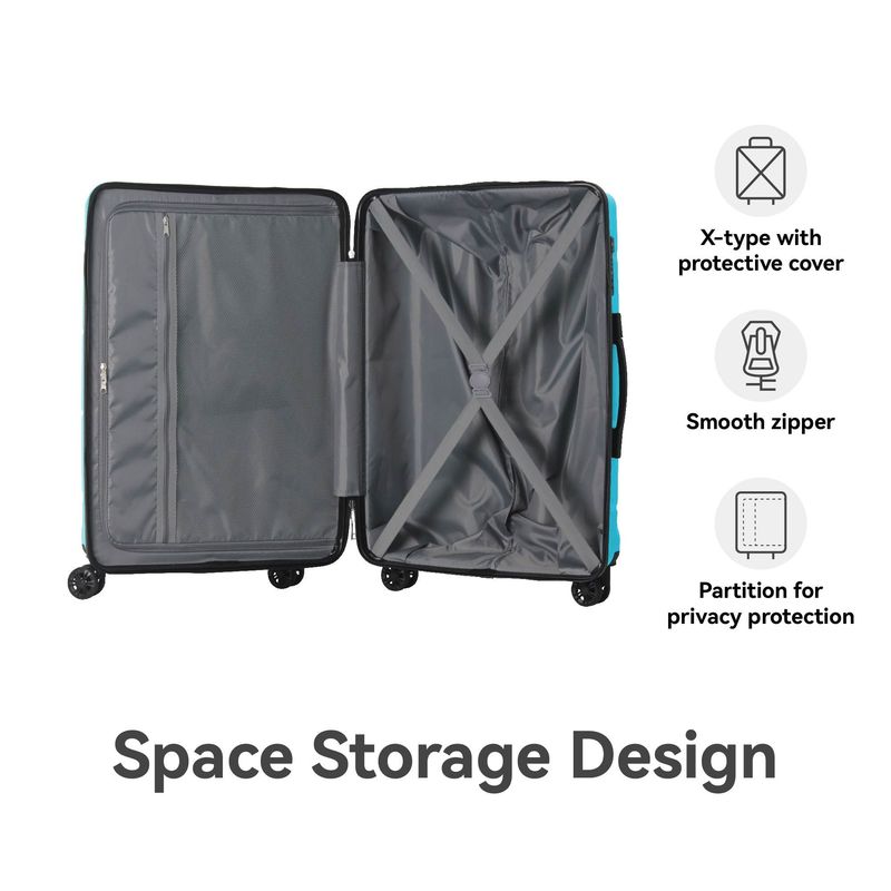 3-Piece Luggage Sets (20", 24", 28"), Suitcase With Wheels, Hardside Suitcase With Four Spinner Wheels And Scratch-Resistant Surface, Peacock Blue_voghion.com