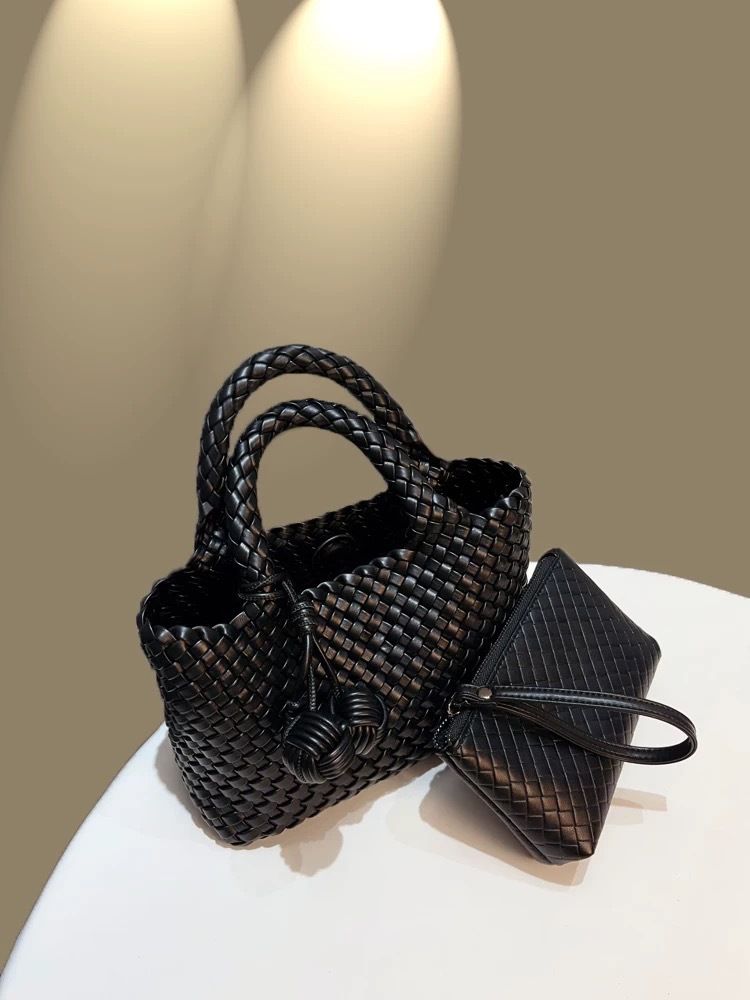 Cestino di verdure intrecciato a mano per donna, borsa a secchiello di alta qualità, tracolla singola, piccola borsa tote._voghion.com