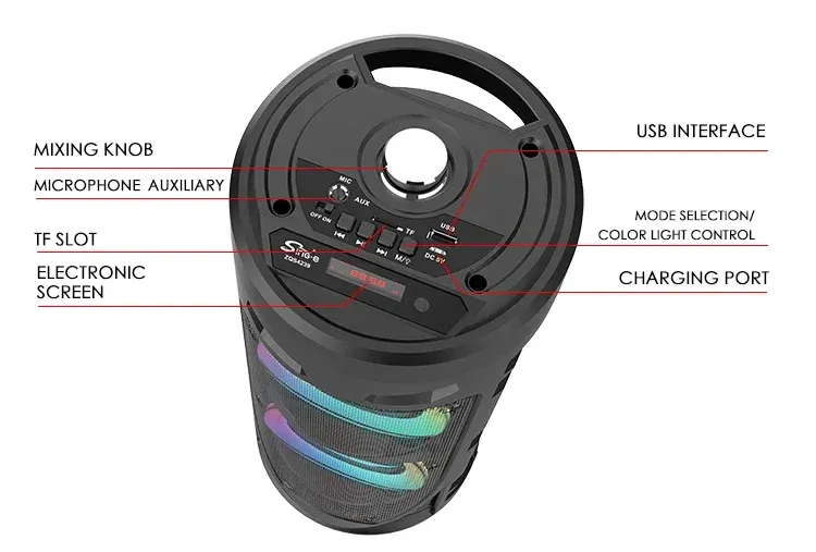Többfunkciós vezeték nélküli kültéri mélynyomó party teljesítményű Bluetooth hangszóró mobil KTV színes világításeffektus U lemez_voghion.com