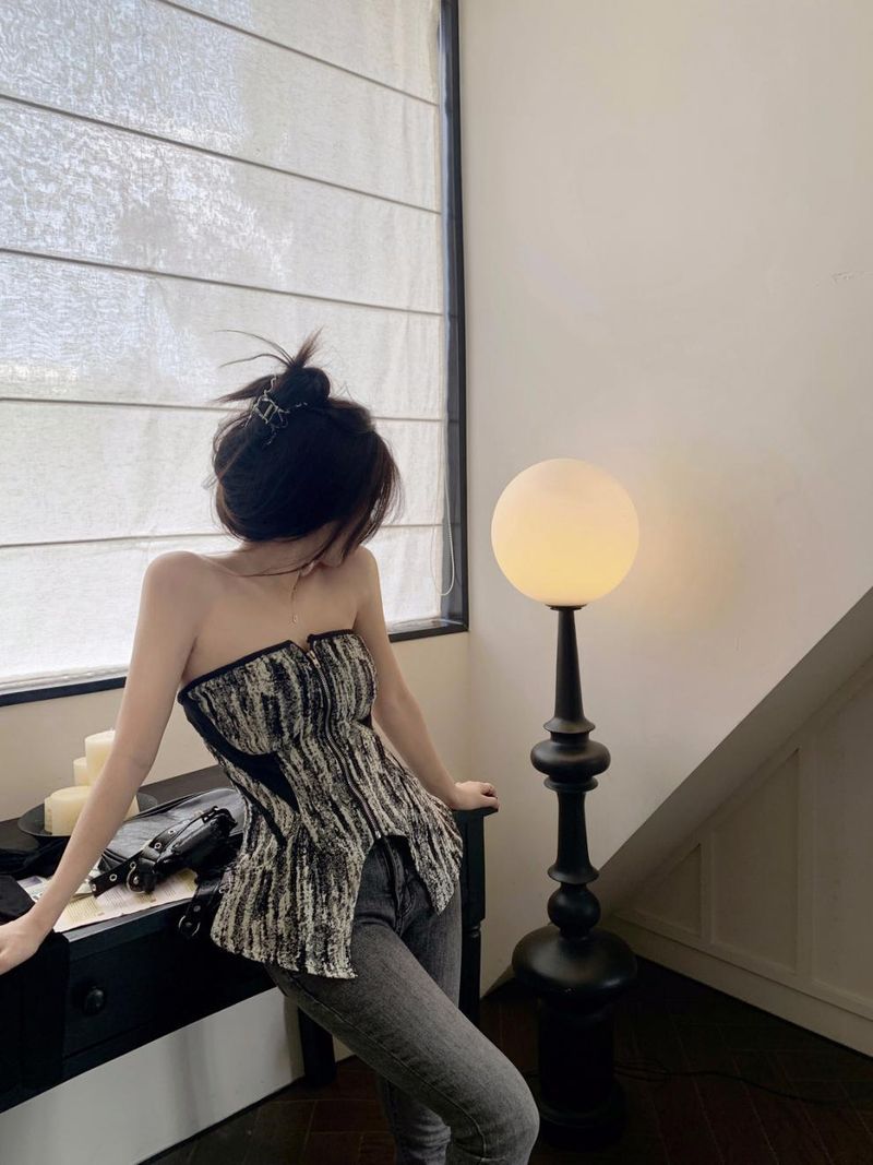 American Style High-End Chic Mini Dress Sweet And Spicy Black Unique Strapless Top + Shawl Set For Women_voghion.com