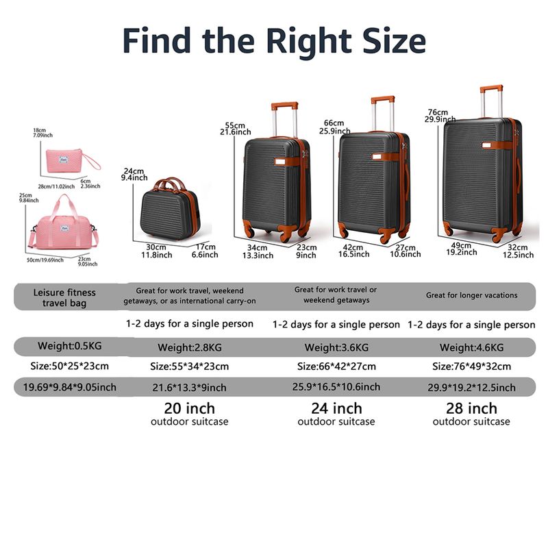Durable ABS Luggage Set With 360° Spinner Wheels, Explosion-Proof Zipper & Lightweight Design - 6-Piece Travel Suitcase Set For Men & Women_voghion.com