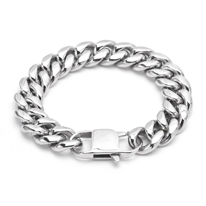 Bracciale alla moda da uomo in acciaio al titanio, catena cubana larga 14 mm, finitura a specchio, gioiello hip hop alla moda_voghion.com