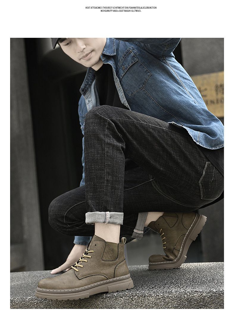 Große, dicksohlige Martin-Stiefel für Herren, lässige, handgekratzte Retro-Schneestiefel aus Samt._voghion.com