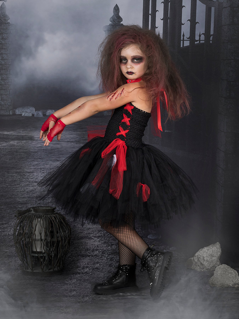 Rochie de fete vampir cu fustă tutu din plasă, îmbrăcăminte pentru copii, costum de dans pentru petrecere de Halloween nou_voghion.com