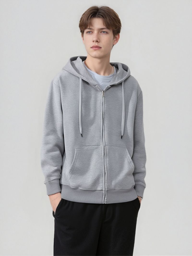 Felpa con cappuccio unisex in misto cotone con zip – Vestibilità oversize con tasca a marsupio nascosta (S-5XL)_voghion.com
