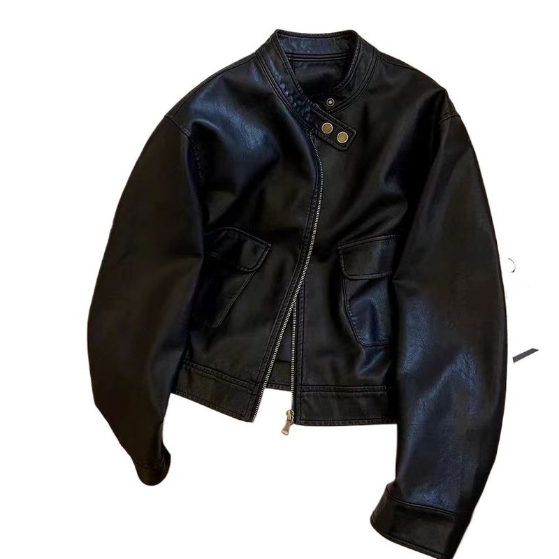 Veste courte en cuir PU pour femme, version coréenne, polyvalente et décontractée, style moto, tendance, printemps 2025_voghion.com