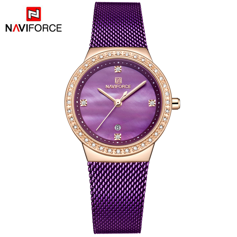 NAVIFORCE/Lingxiang New 5005 Mesh Belt Calendar Women's Waterproof Quartz Fashion Watch_voghion.com