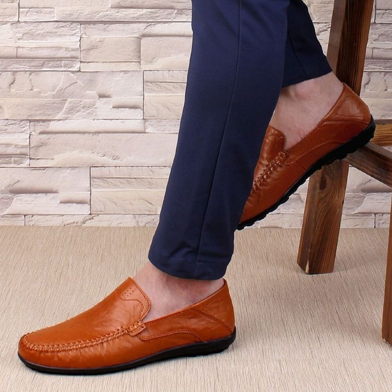 Herren Echtes Sommer Atmungsaktiv Weiches Leder Slip-On Business Casual Lazy Schuhe Loafers Männer_voghion.com